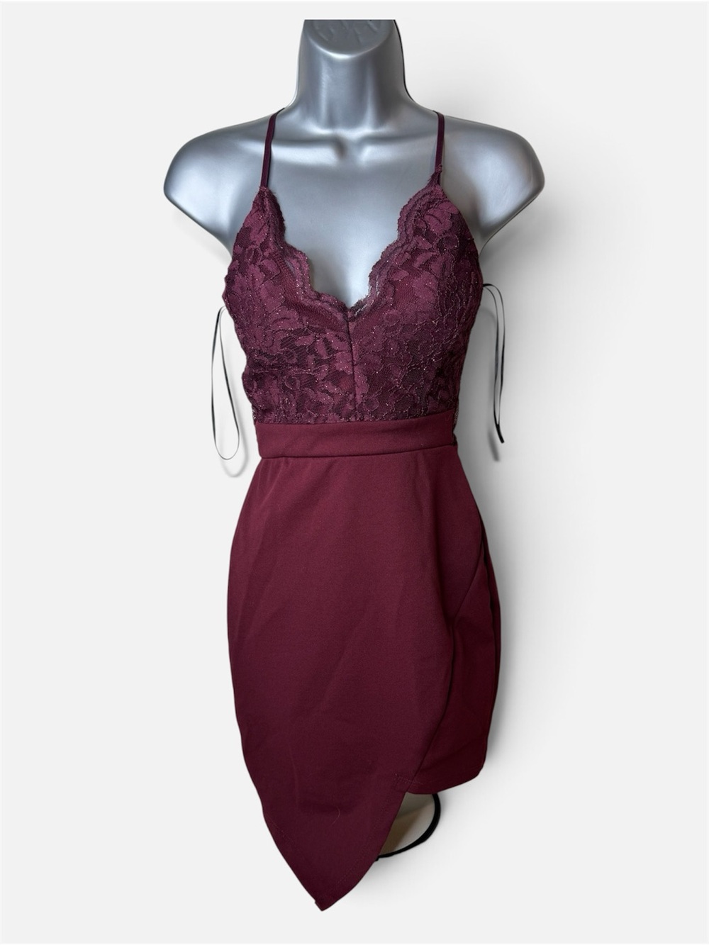 Windsor Burgundy Lace Spaghetti Strap Dress